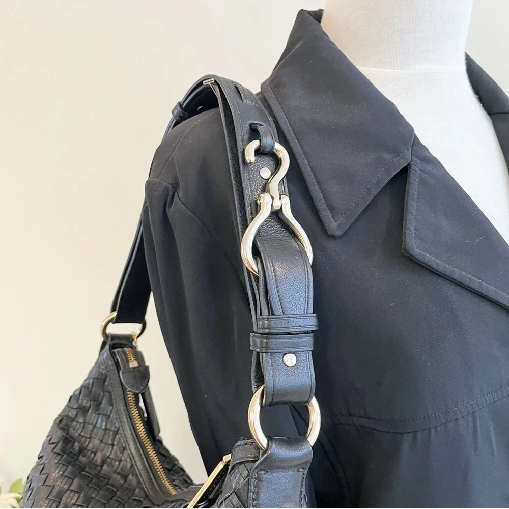Cole Haan Avery Heritage Weave Black Leather Large Hobo with Hoof Pick Detail
